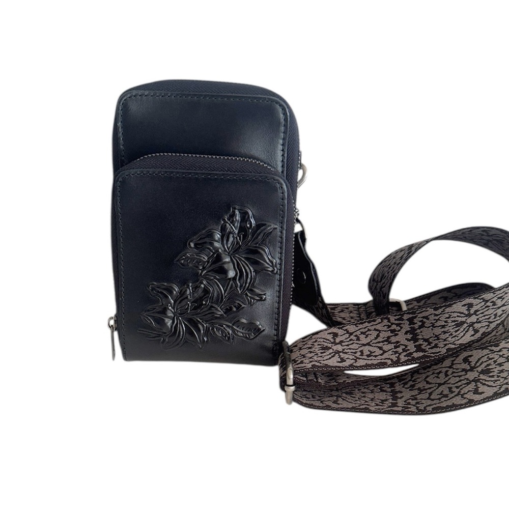 Patricia Nash Black Leather Crossbody with Floral Embossing